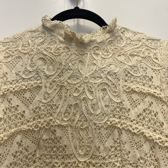 Vintage Gonzalo Bauer Girasol Mexican Tan Prairie Lace Long Sleeve Maxi Dress - Picture 3 of 16